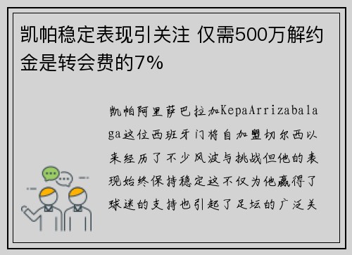 凯帕稳定表现引关注 仅需500万解约金是转会费的7%