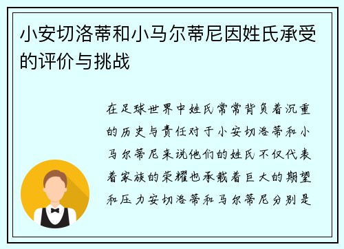 小安切洛蒂和小马尔蒂尼因姓氏承受的评价与挑战